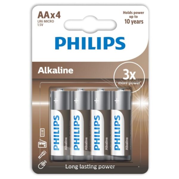 PHILIPS ALKALINE BATTERIEN AA LR6 PACK 4