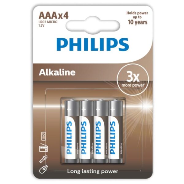 PHILIPS ALKALINE BATTERIE AAA LR03 4ER PACK